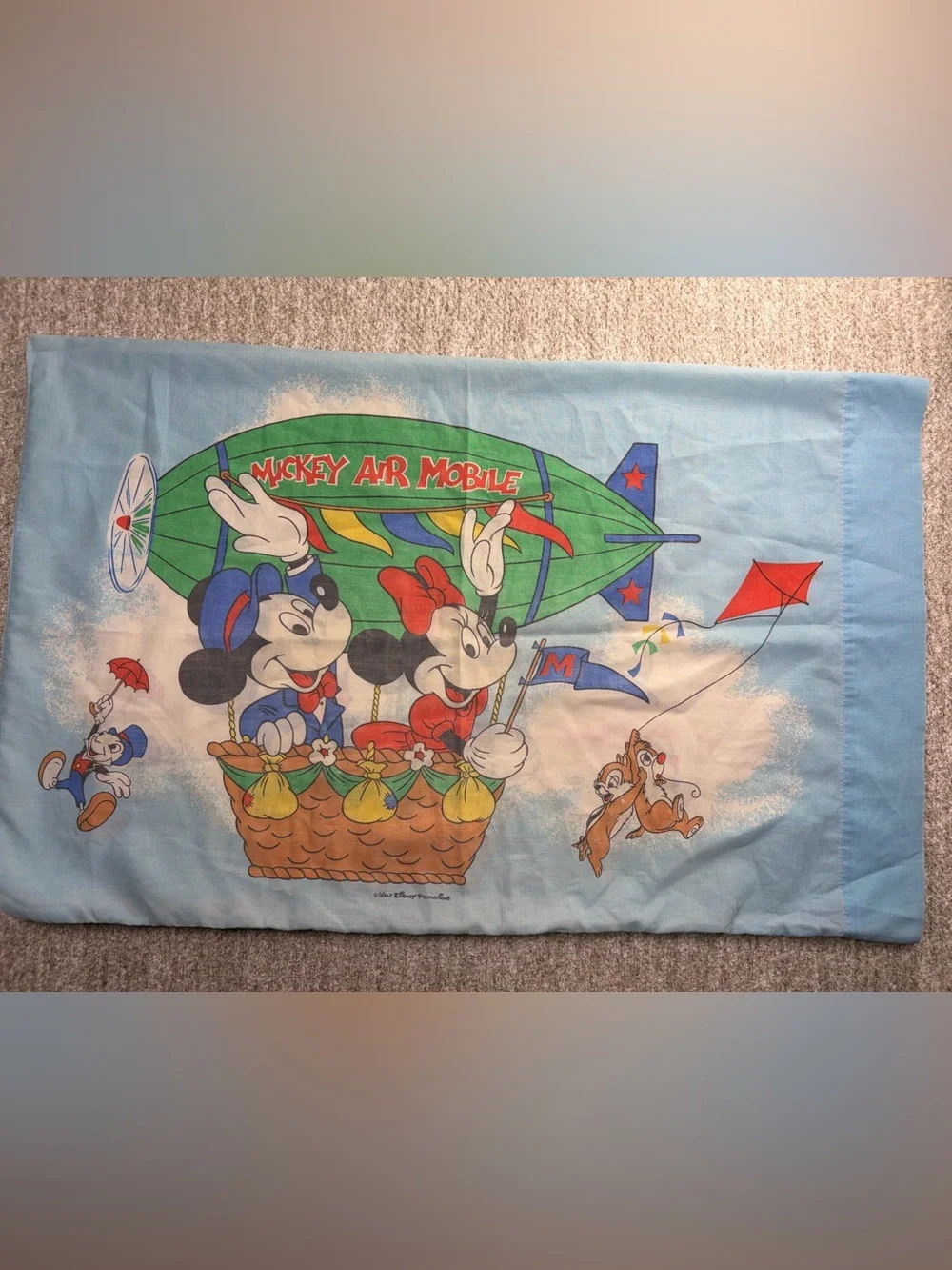 80’s Disney Light Blue Mickey & Minnie Hot-Air Mobile Pillowcase